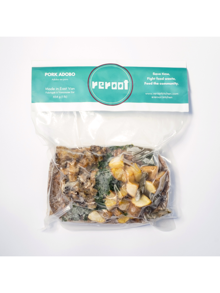 Packaged pork abobo mix with a visible brand label on a white background
